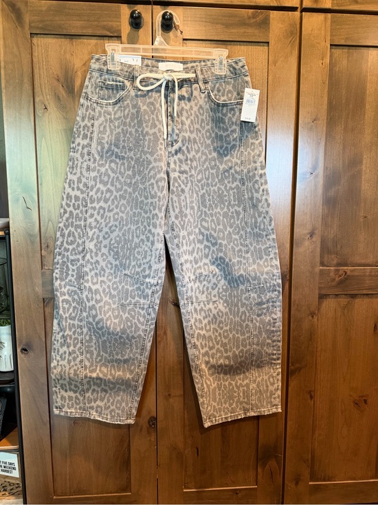 Vervet Denim - Women's Gray Leopard Print Drawstring Barrel Jeans